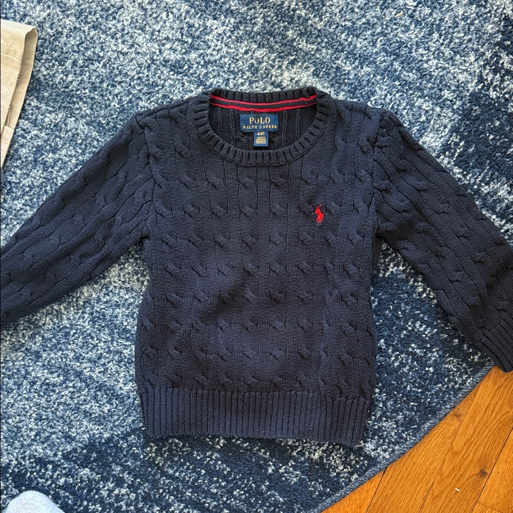 Polo by Ralph Lauren Navy Cable-Knit Crewneck Sweater with Red Pony